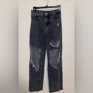 High Waisted Dark Grey Mom Jeans